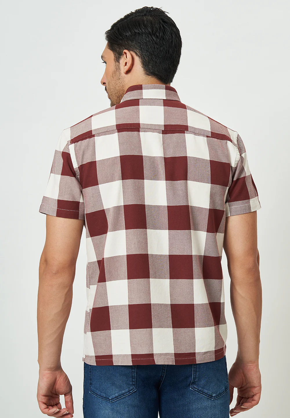 Men Red White Checks Casual Shirt - Image 2