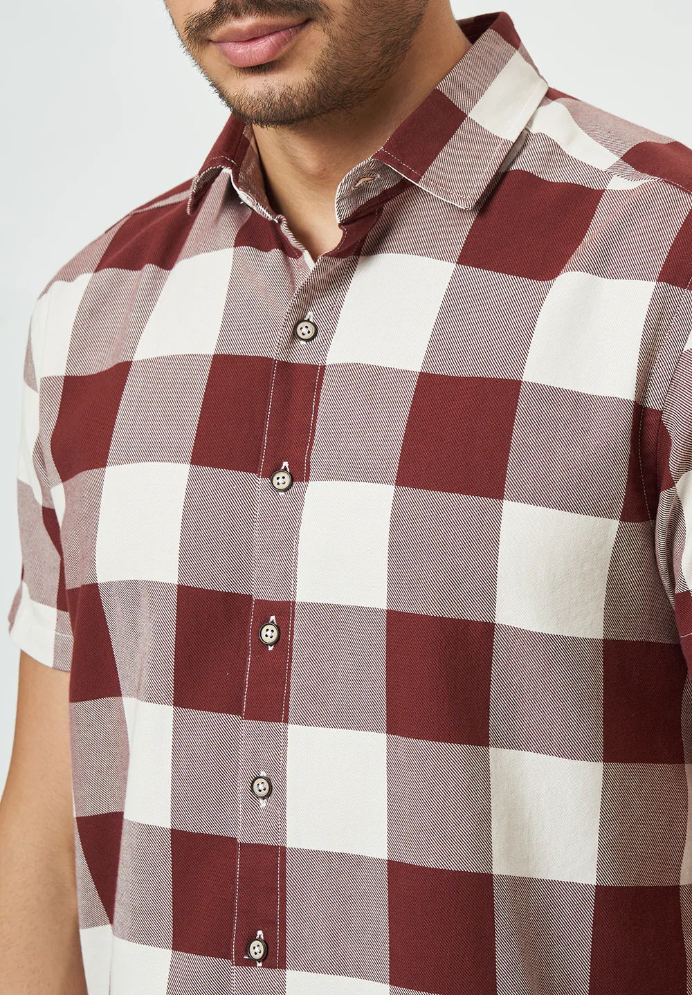 Men Red White Checks Casual Shirt - Image 3