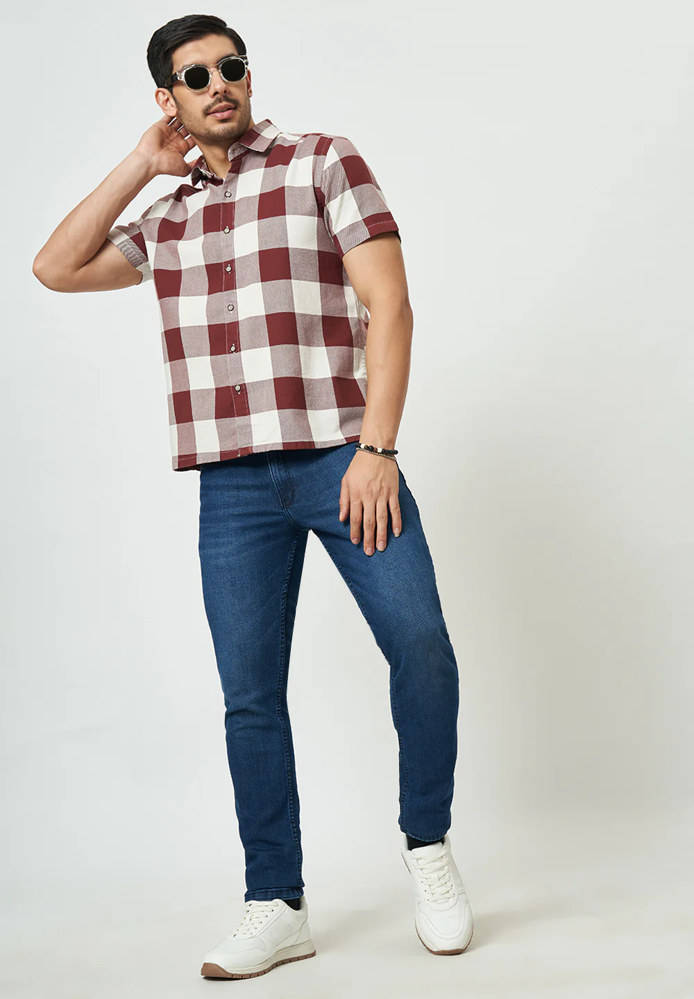 Men Red White Checks Casual Shirt - Image 4