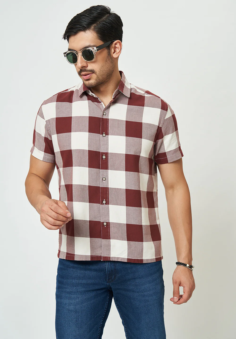 Men Red White Checks Casual Shirt - Image 5