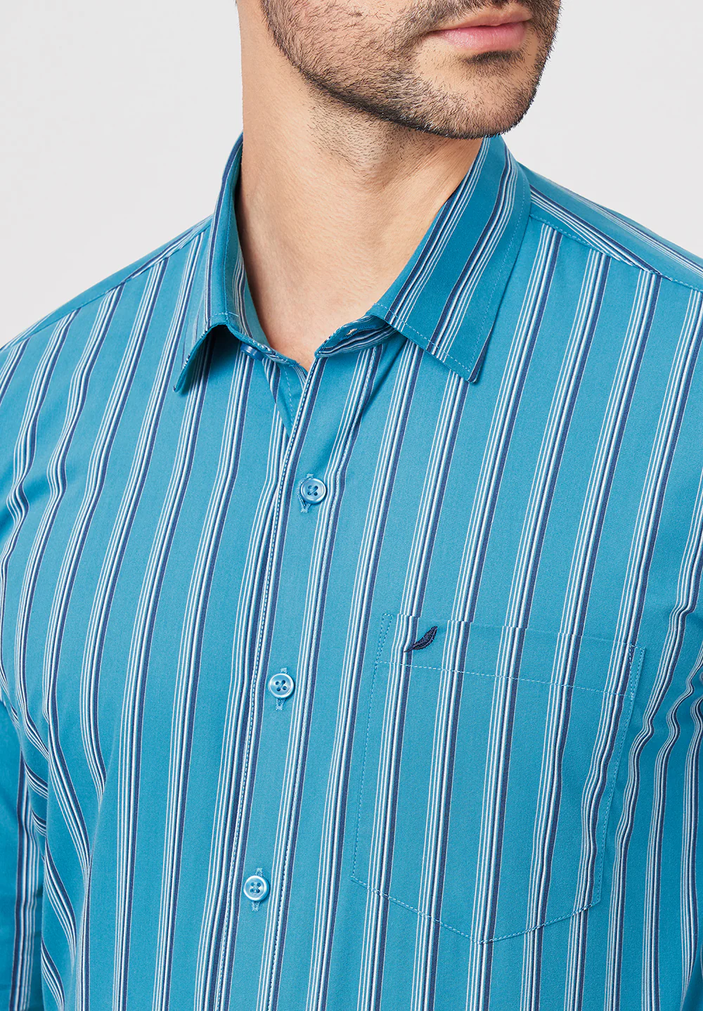 Men Blue Slim Fit Formal Shirt - Image 3