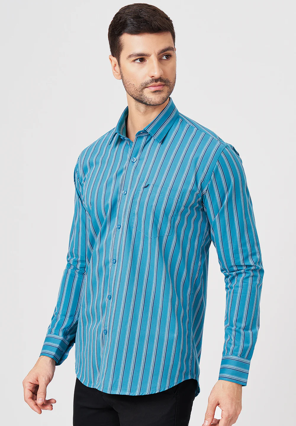 Men Blue Slim Fit Formal Shirt - Image 4