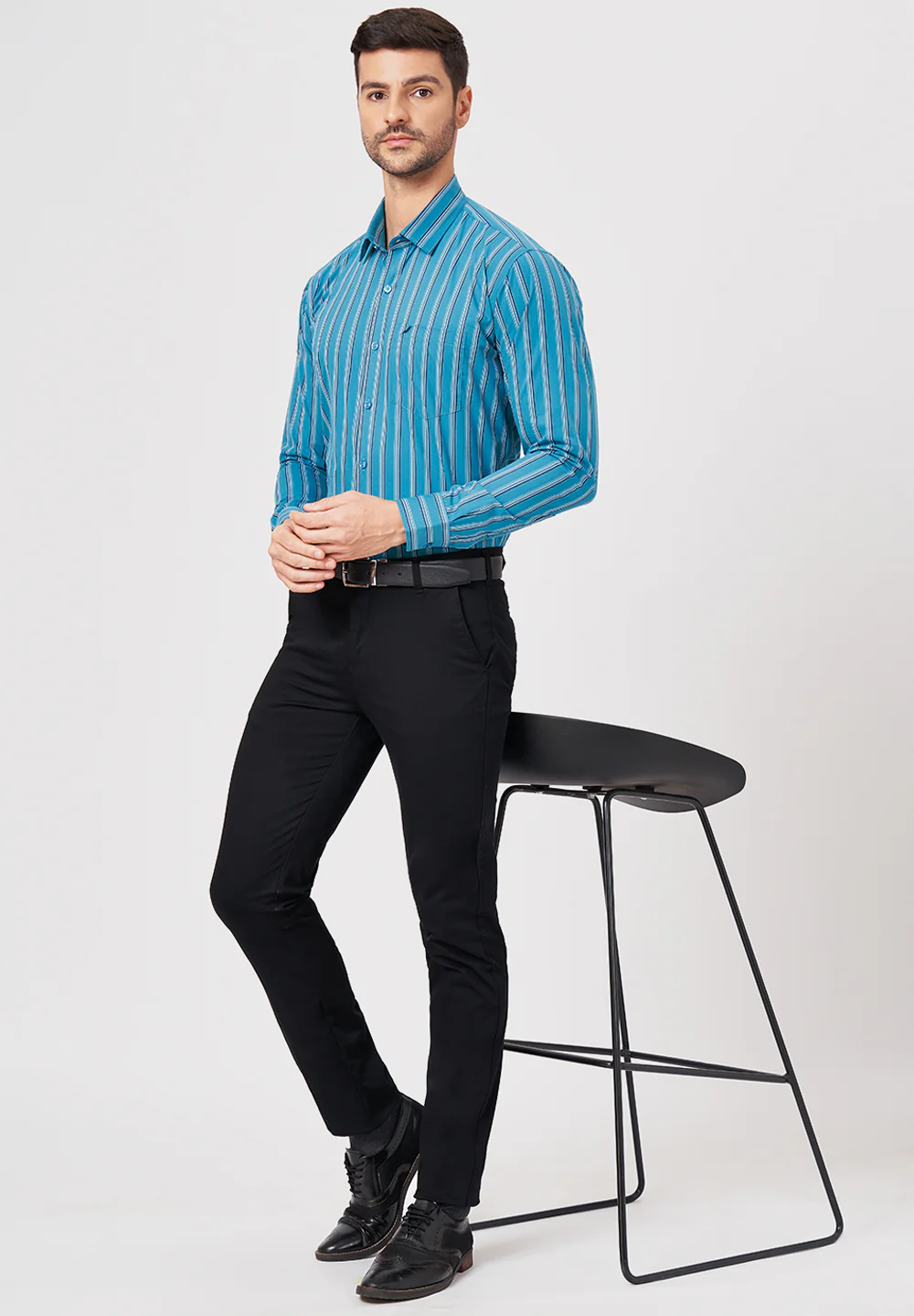 Men Blue Slim Fit Formal Shirt - Image 5