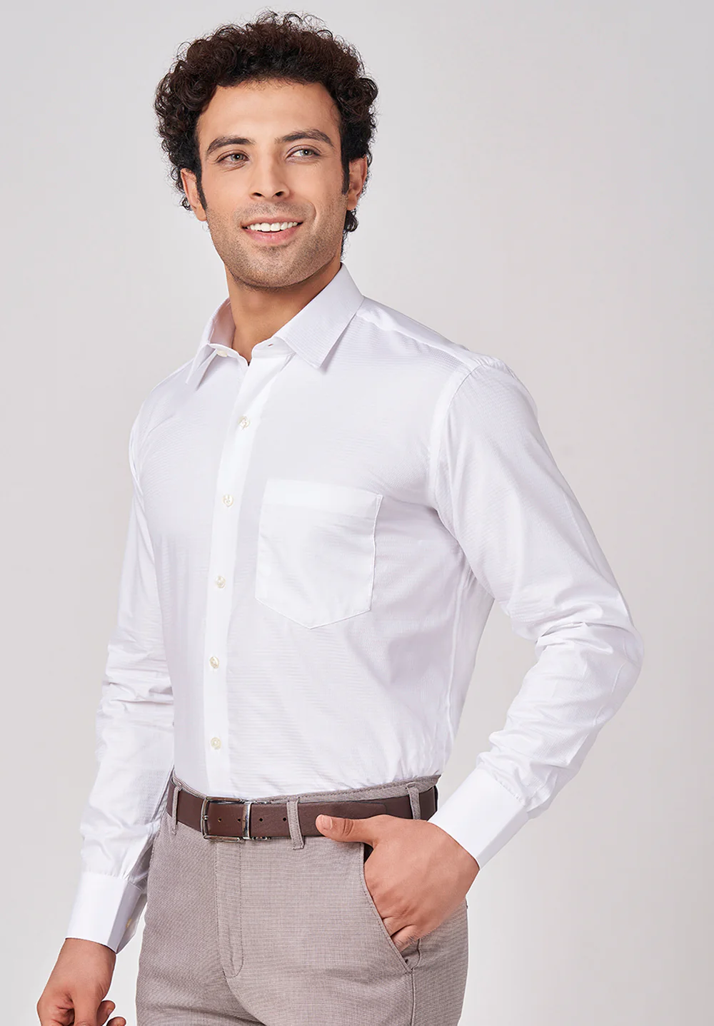Men White Regular Fit Formal Shirt - Image 3