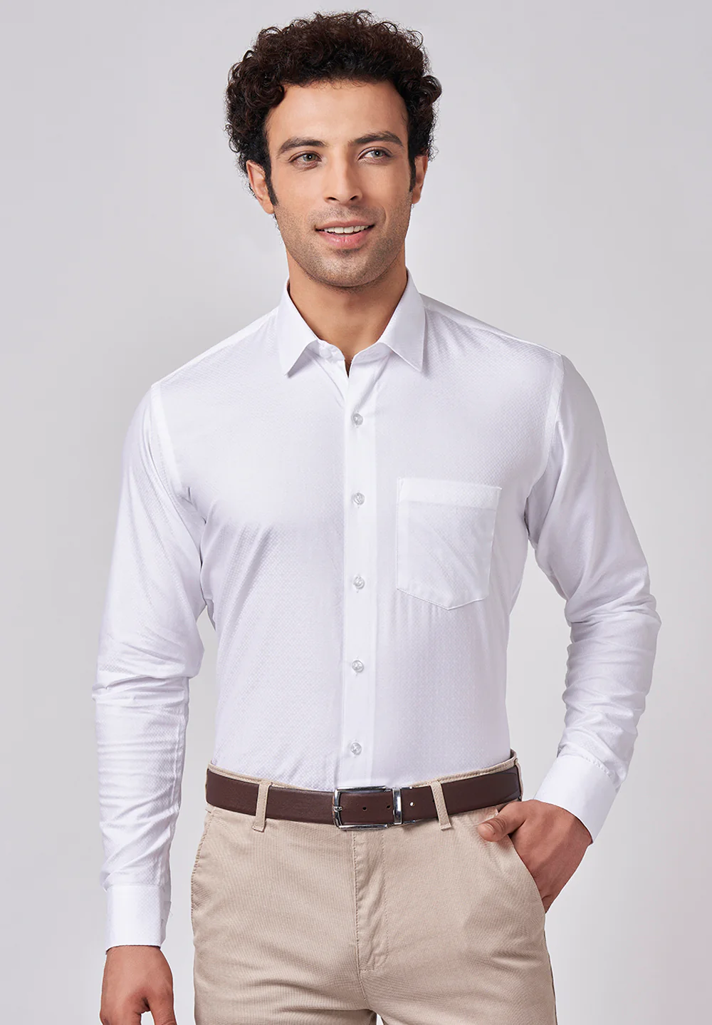 Men White Slim Fit Formal Shirt