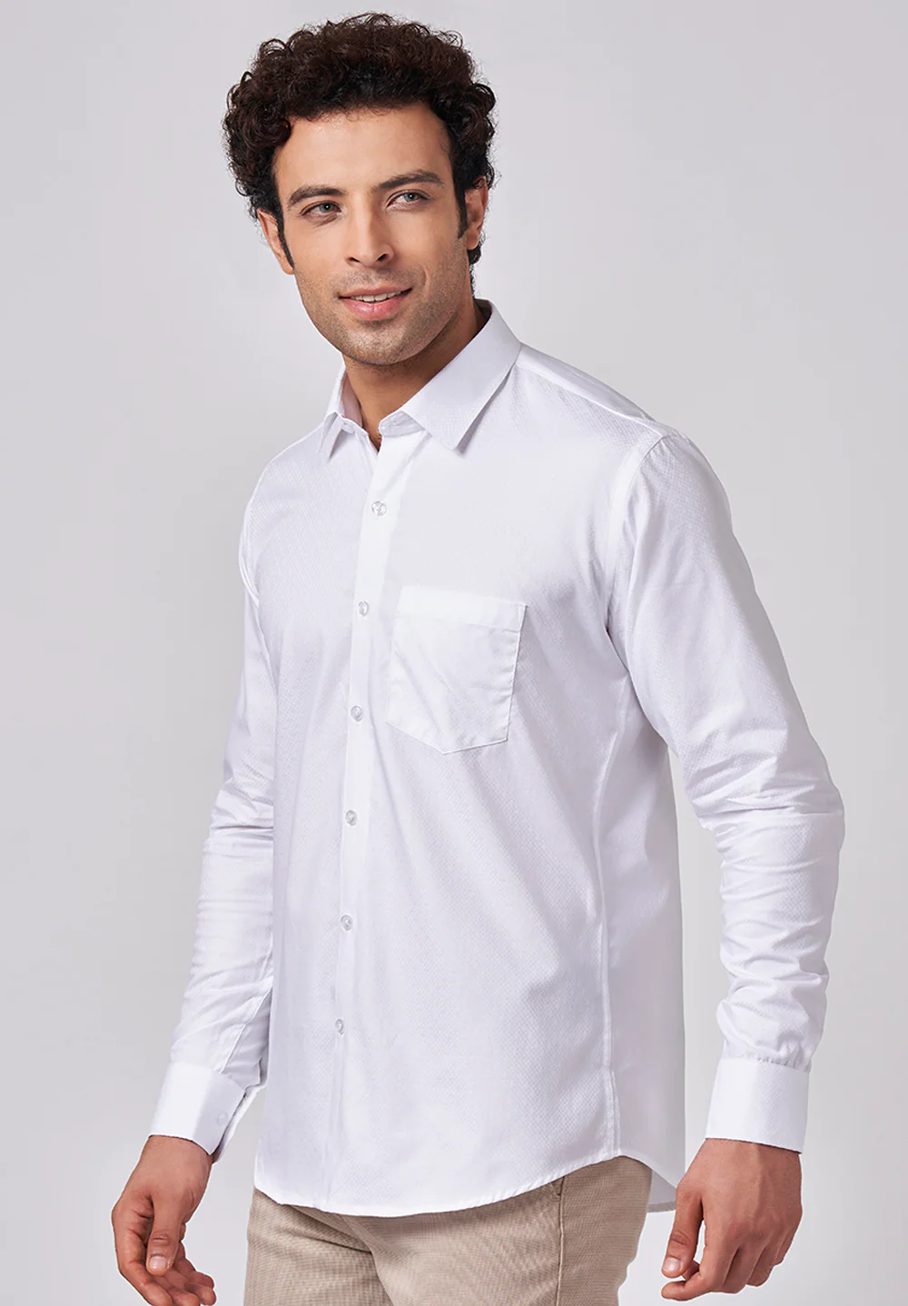 Men White Slim Fit Formal Shirt - Image 2