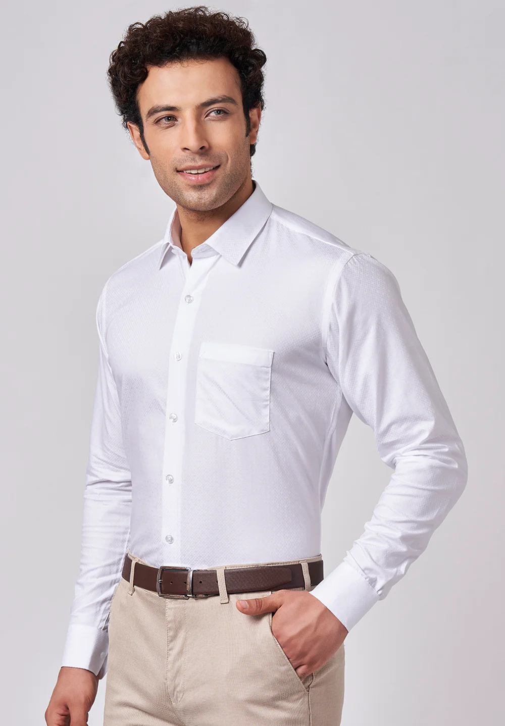 Men White Slim Fit Formal Shirt - Image 4