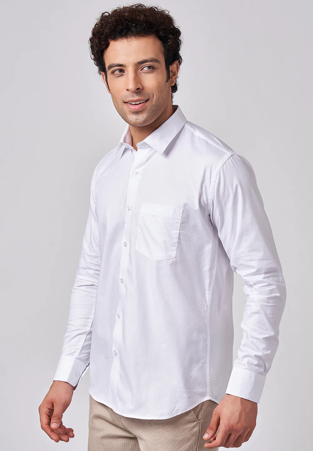 Men White Slim Fit Formal Shirt - Image 2