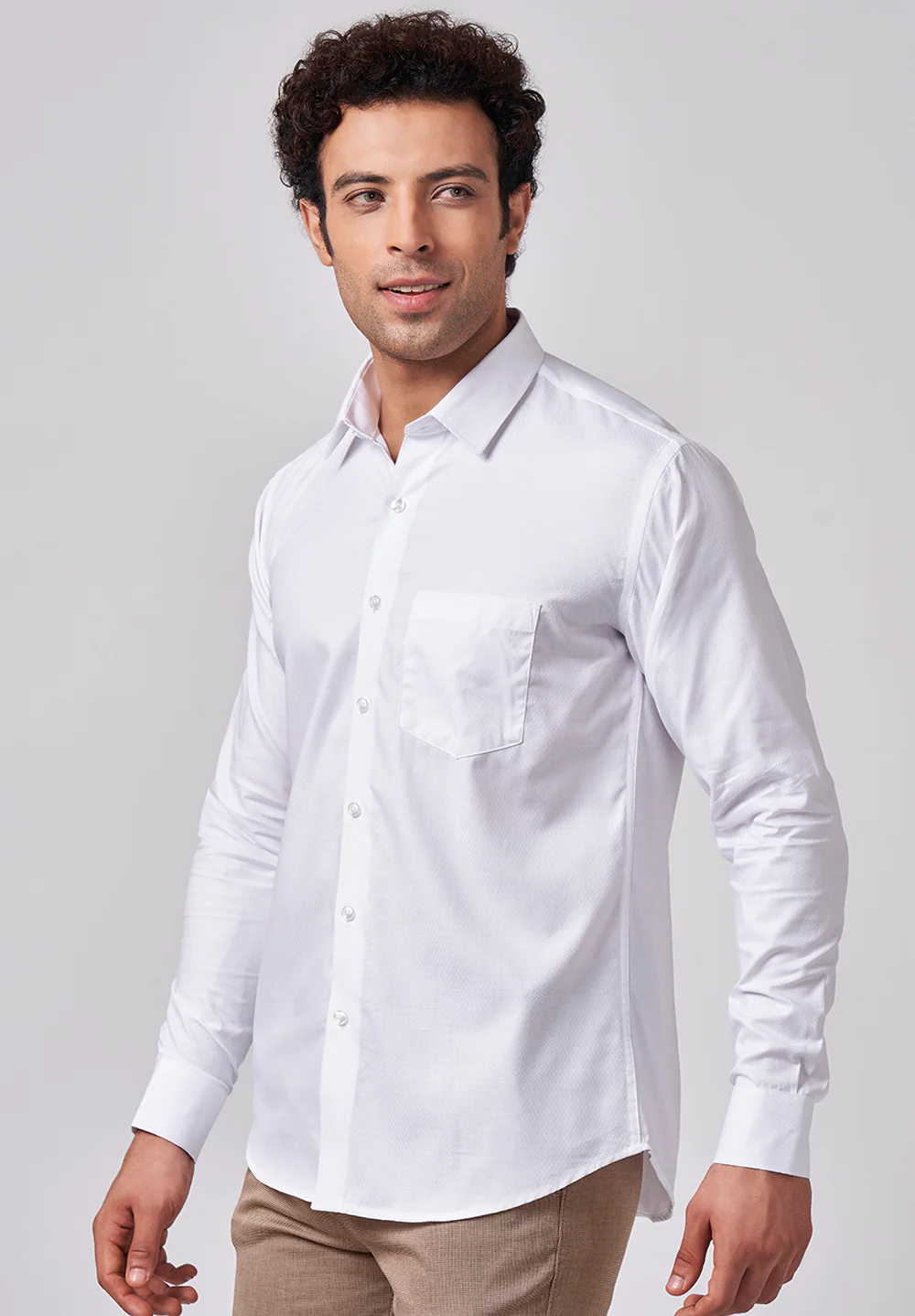 Men White Slim Fit Formal Shirt - Image 2