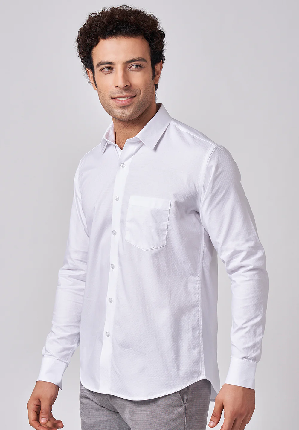 Men White Slim Fit Formal Shirt - Image 2