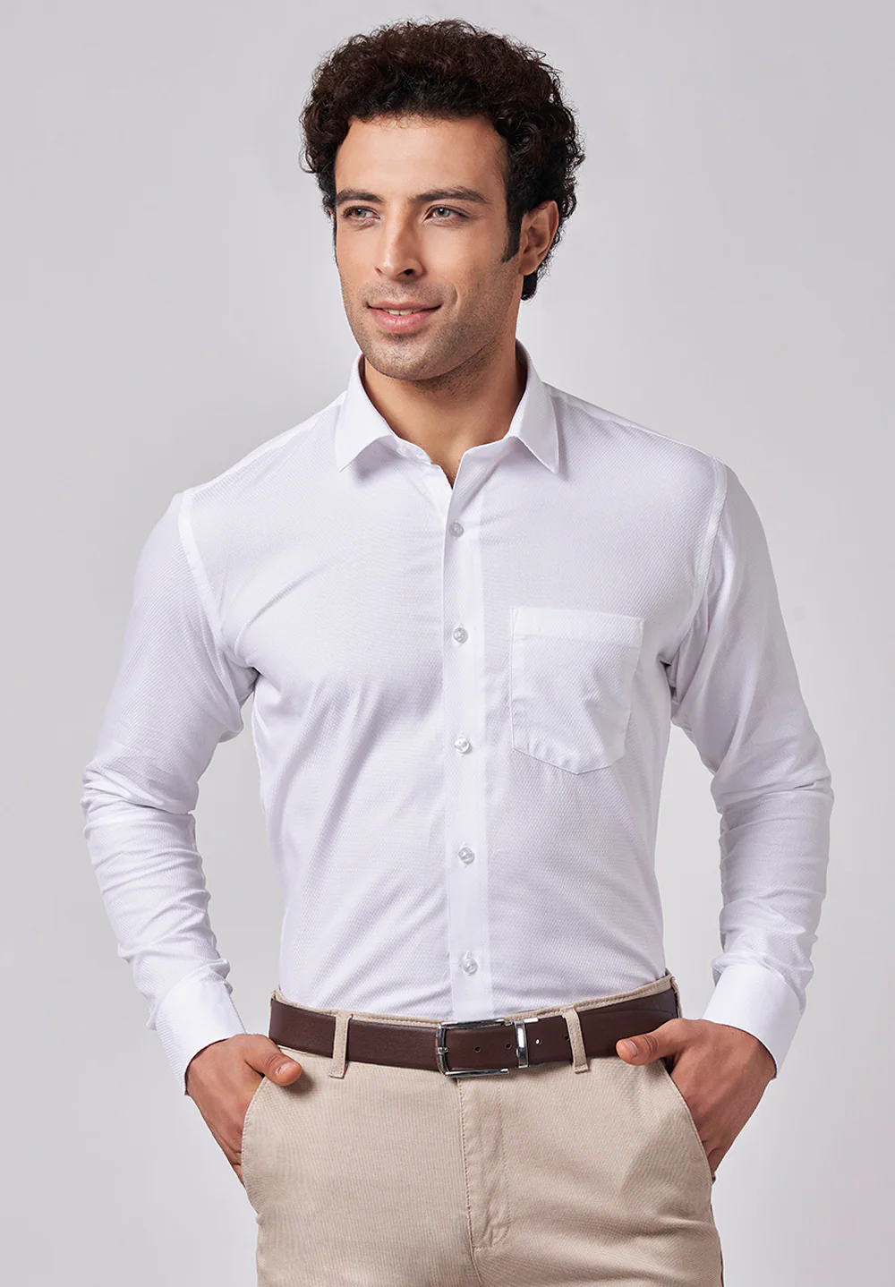 Men White Slim Fit Formal Shirt