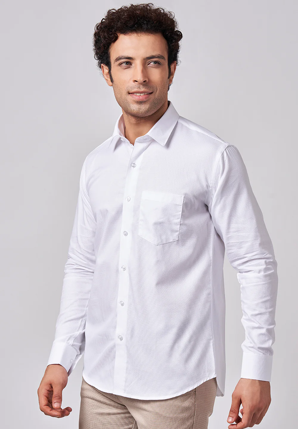 Men White Slim Fit Formal Shirt - Image 2