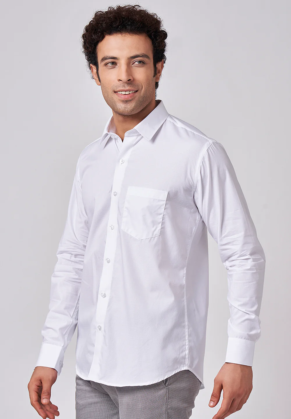 Men White Slim Fit Formal Shirt - Image 2