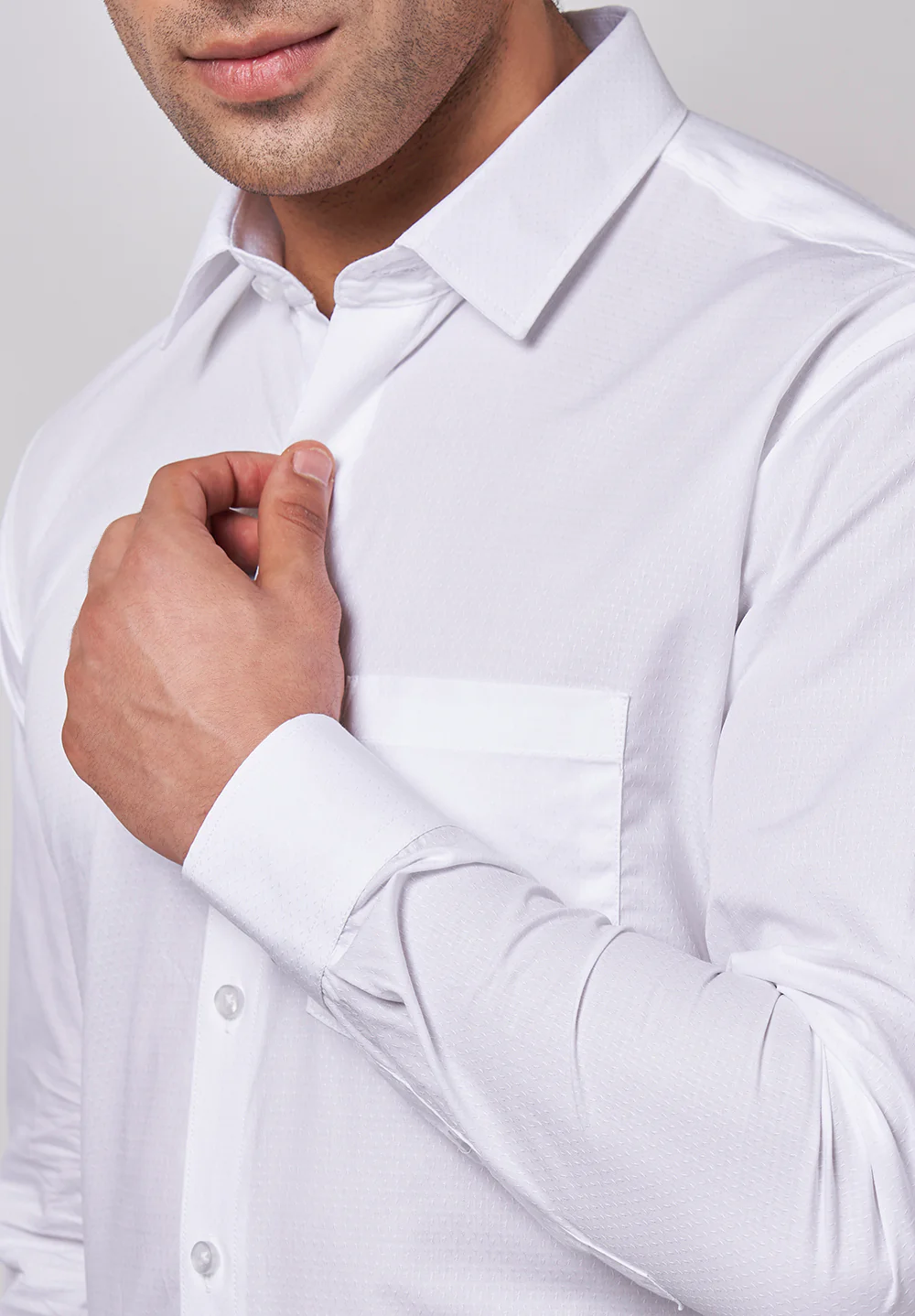 Men White Slim Fit Formal Shirt - Image 4