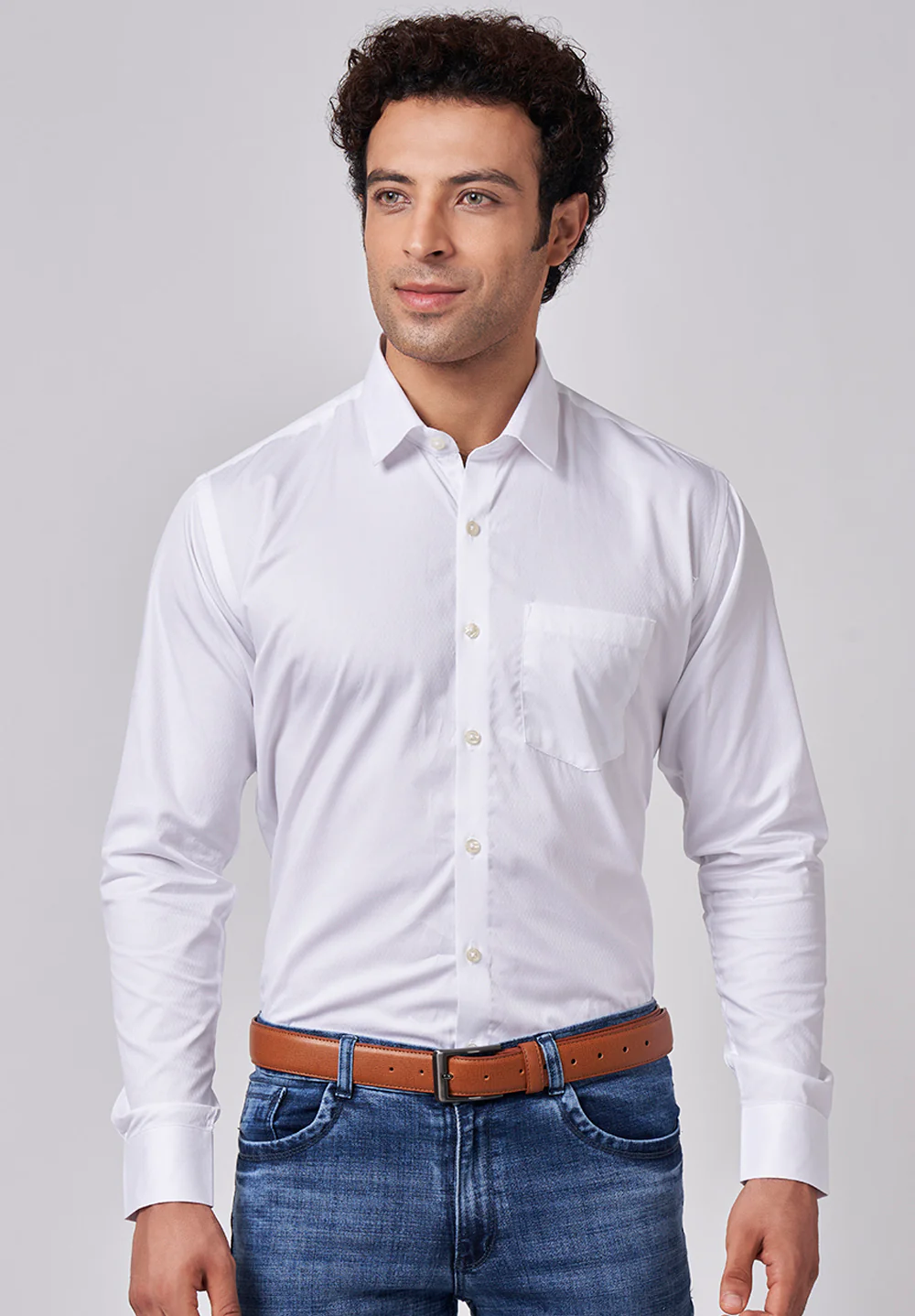 Men White Slim Fit Formal Shirt
