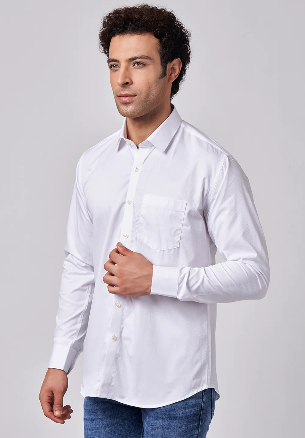 Men White Slim Fit Formal Shirt - Image 2