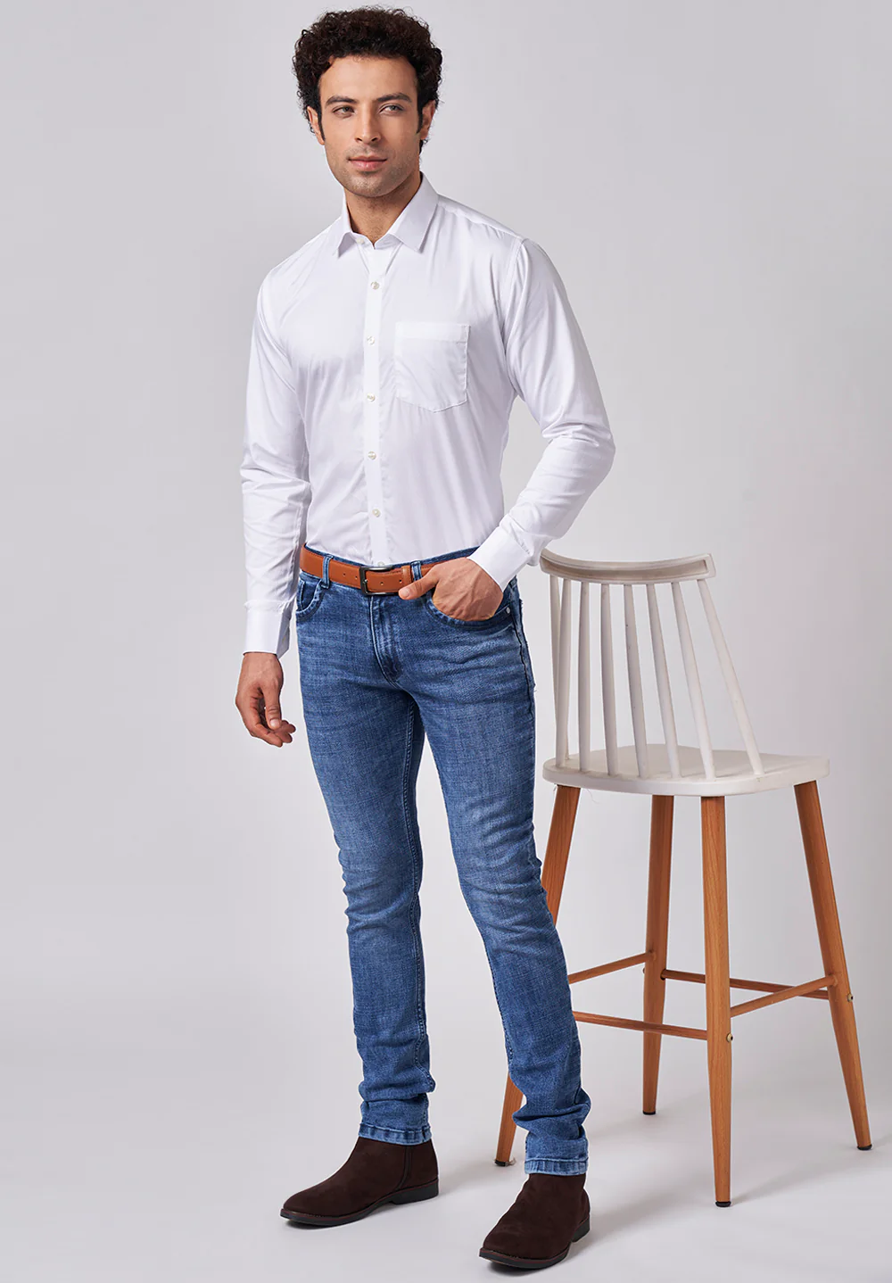 Men White Slim Fit Formal Shirt - Image 4