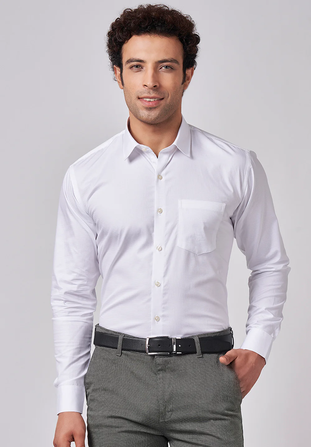 Men White Slim Fit Formal Shirt