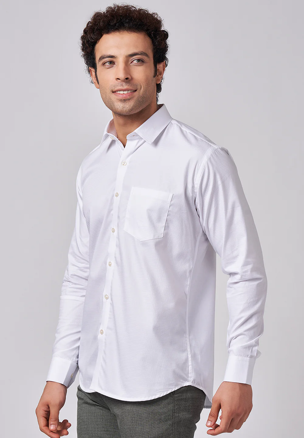 Men White Slim Fit Formal Shirt - Image 2
