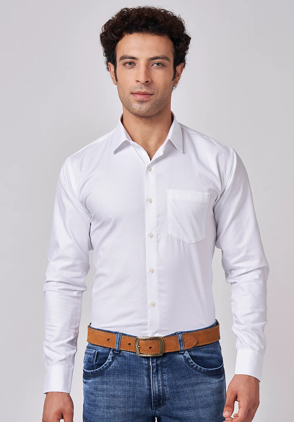 Men White Slim Fit Formal Shirt
