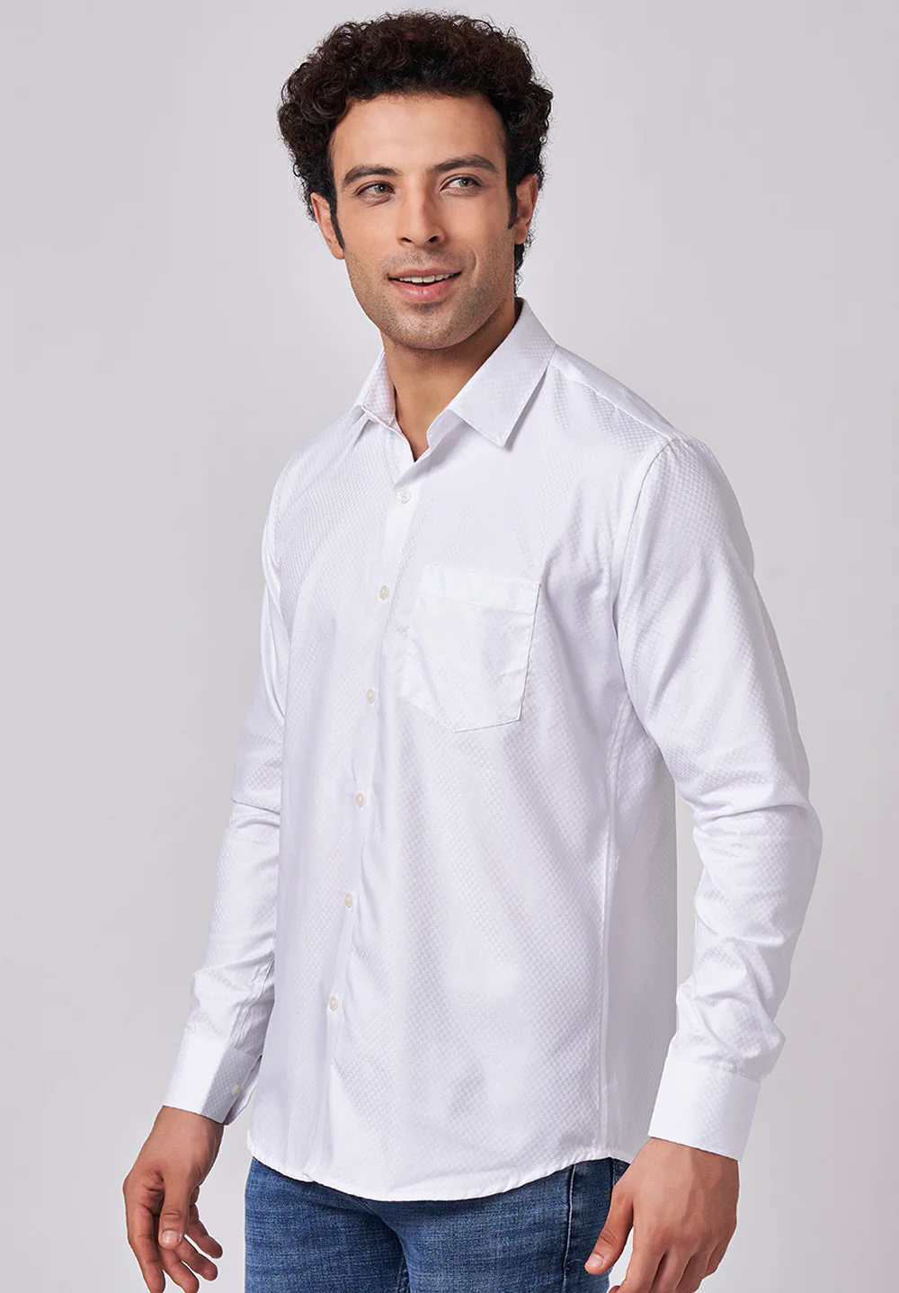Men White Slim Fit Formal Shirt - Image 2