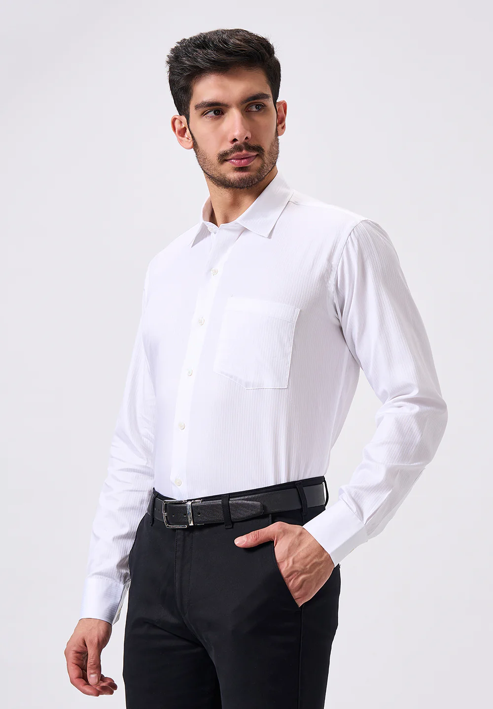 Men White Regular Fit Formal Shirt - Image 2