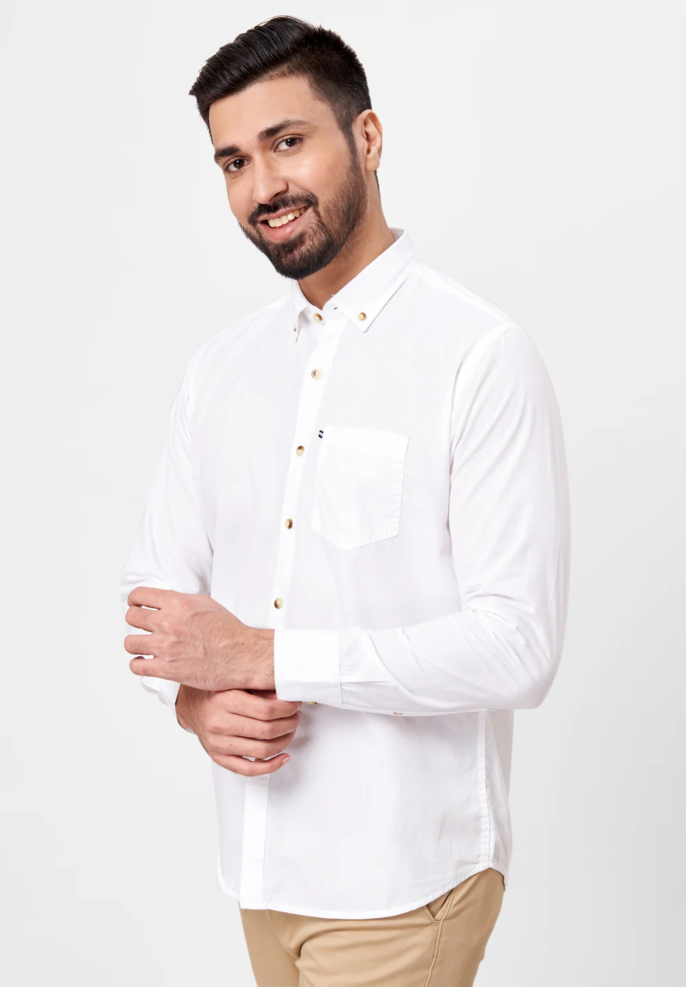 Men White Slim Fit Formal Shirt - Image 5