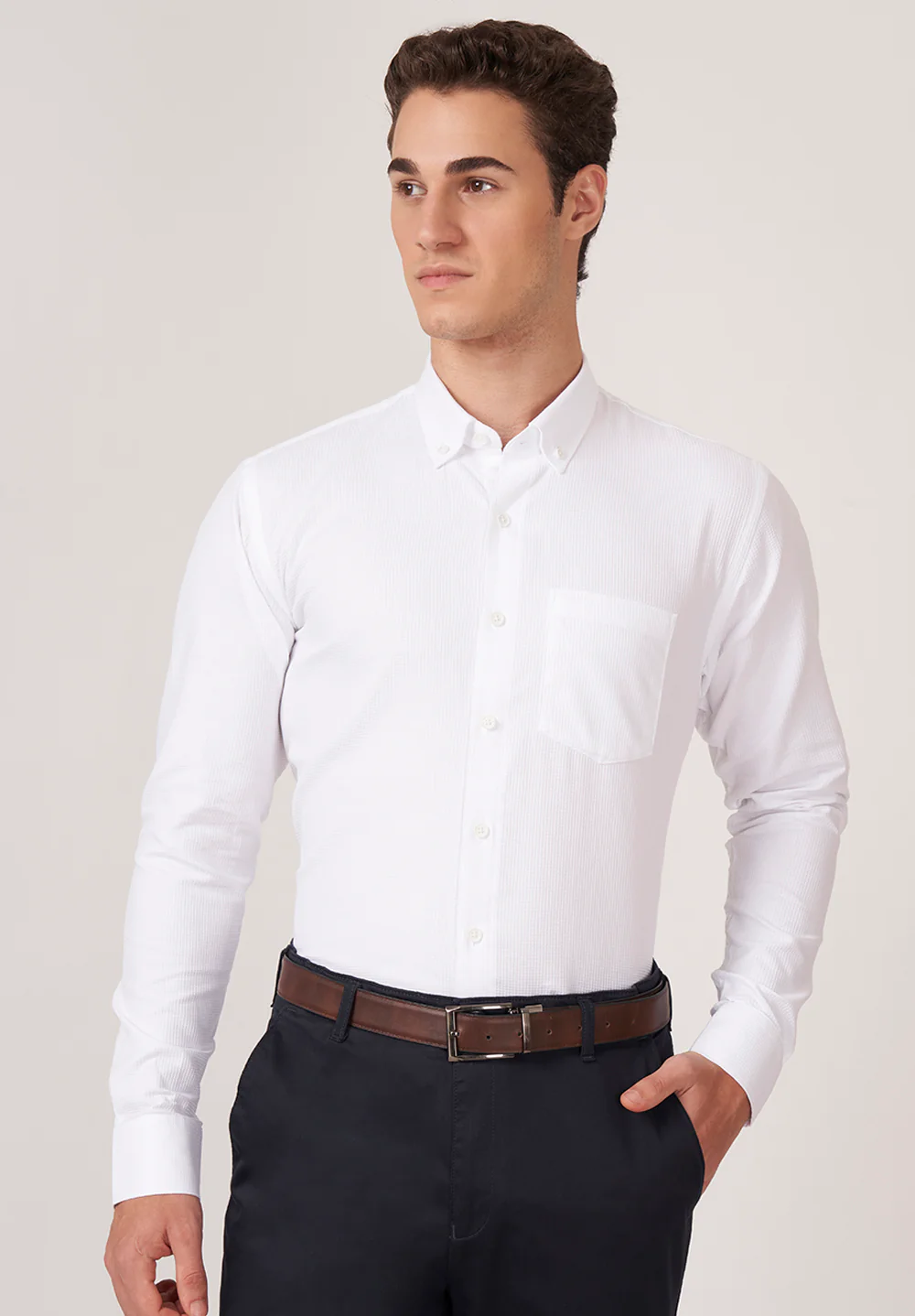 Men White Slim Fit Formal Shirt