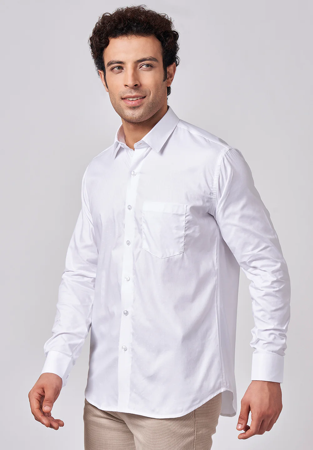 Men White Slim Fit Formal Shirt - Image 2