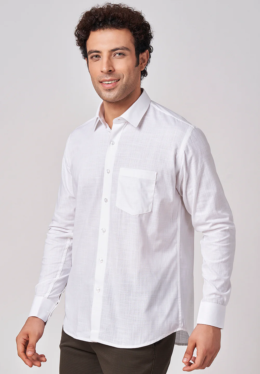 Men White Slim Fit Formal Shirt - Image 2