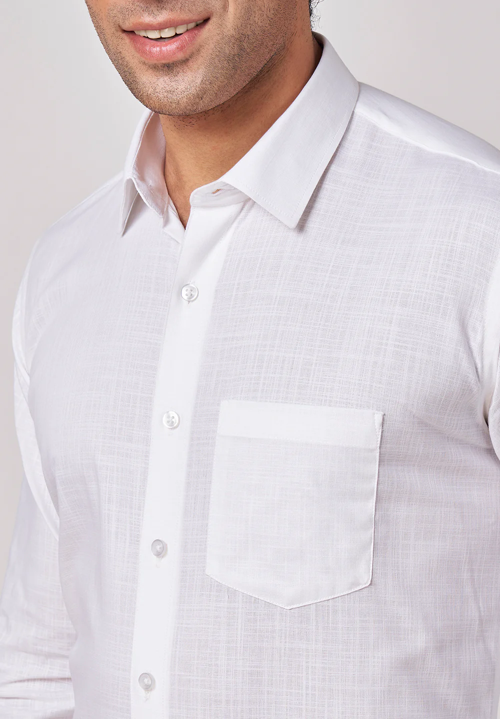 Men White Slim Fit Formal Shirt - Image 4