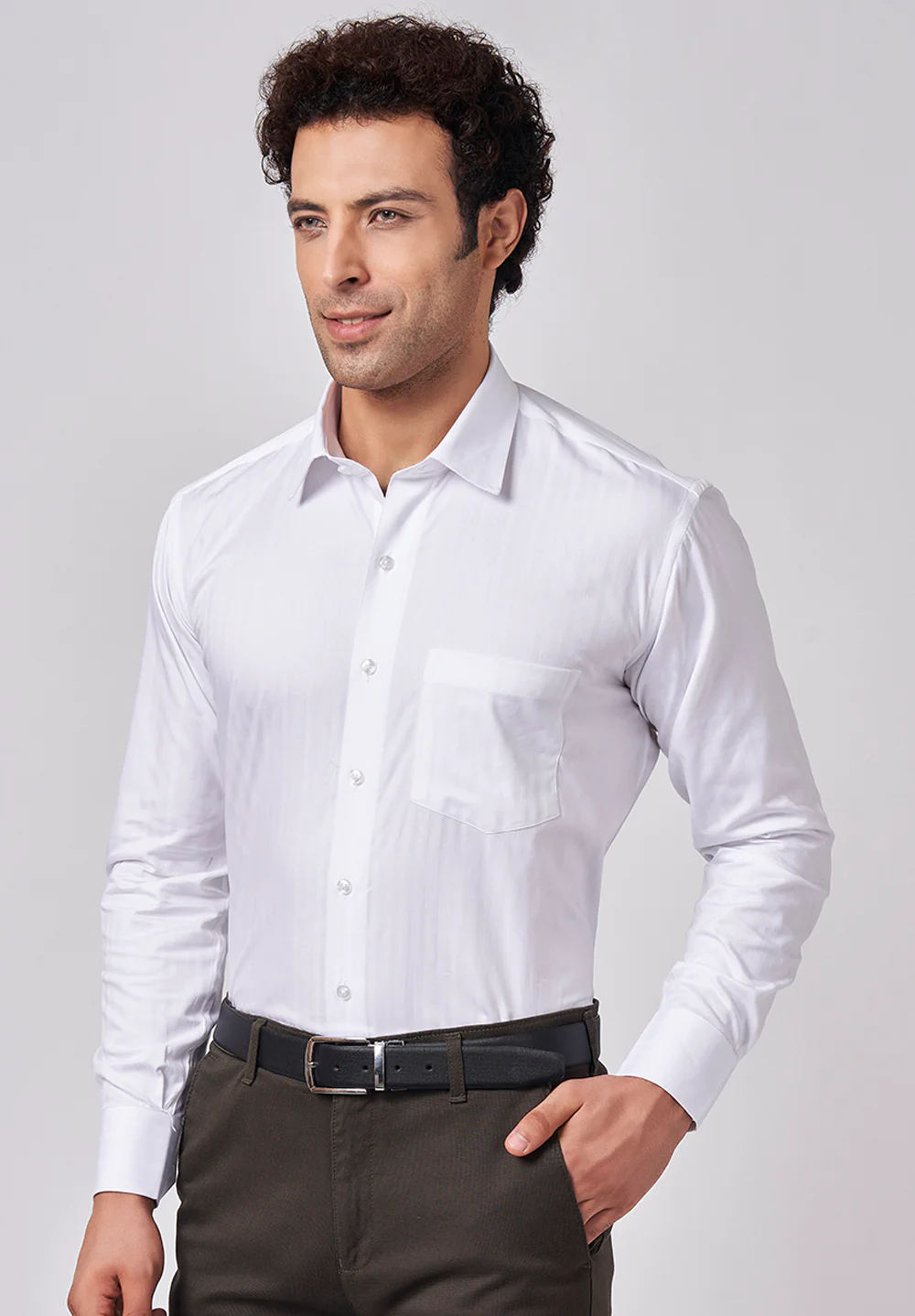 Men White Regular Fit Formal Shirt - Image 3
