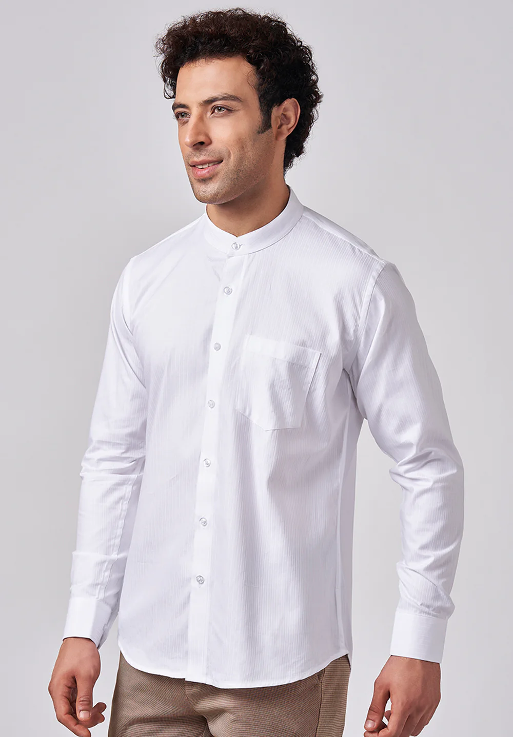 Men White Slim Fit Formal Shirt - Image 2