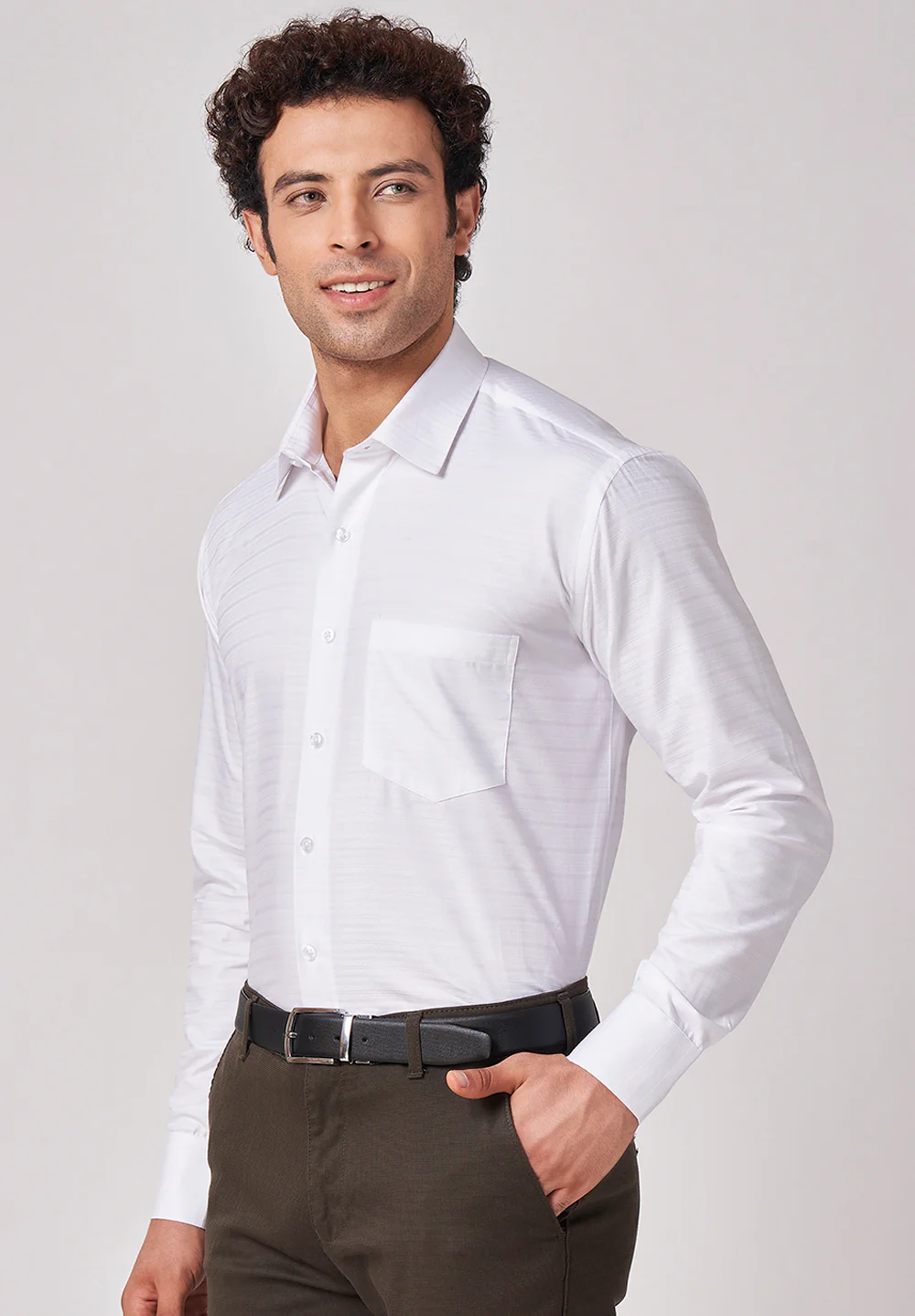 Men White Regular Fit Formal Shirt - Image 3
