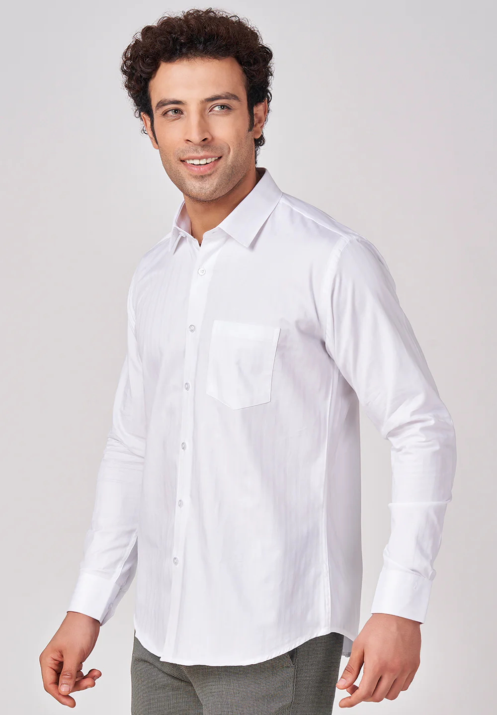 Men White Slim Fit Formal Shirt - Image 2