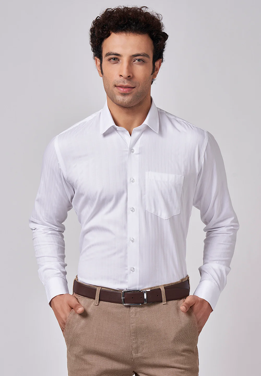 Men White Slim Fit Formal Shirt