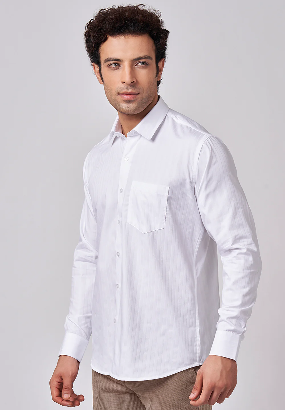 Men White Slim Fit Formal Shirt - Image 2