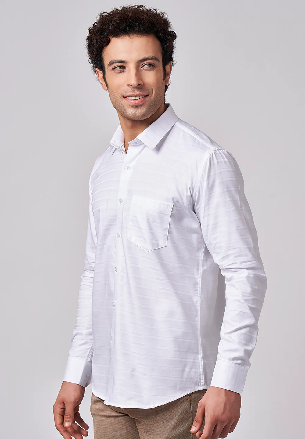 Men White Slim Fit Formal Shirt - Image 2