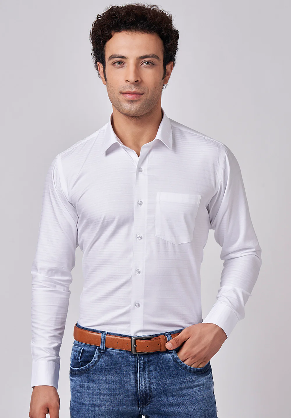 Men White Slim Fit Formal Shirt