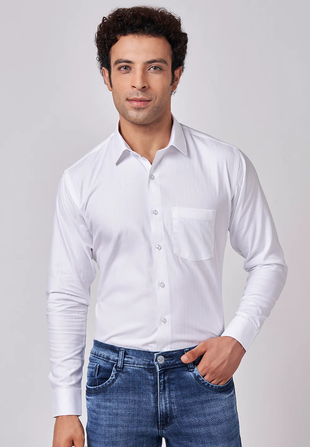 Men White Slim Fit Formal Shirt