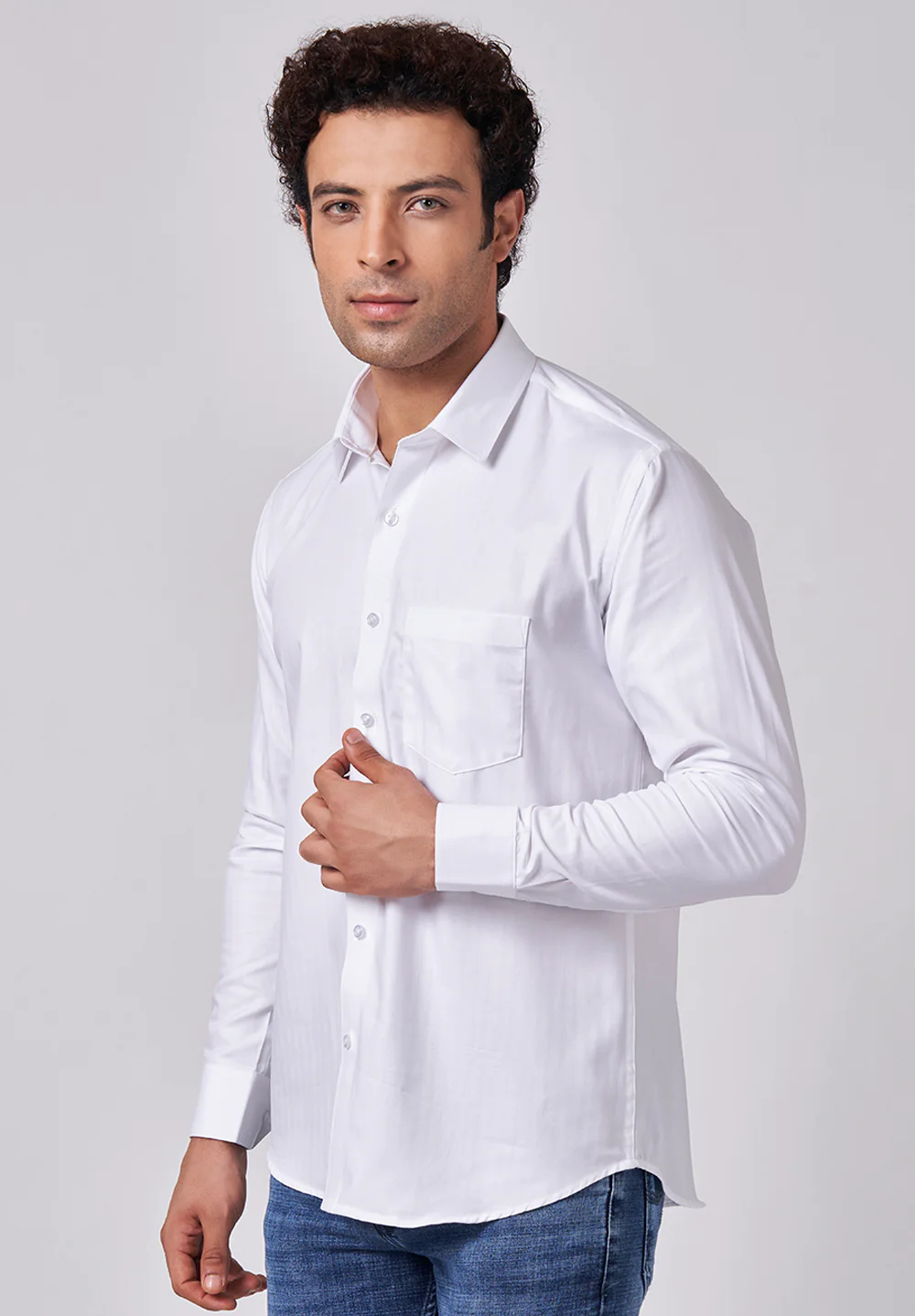 Men White Slim Fit Formal Shirt - Image 2