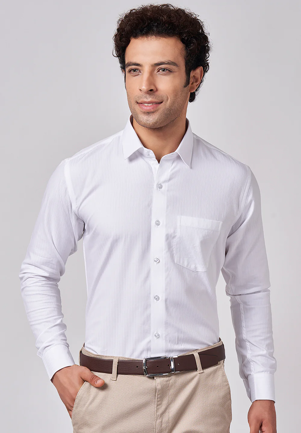 Men White Slim Fit Formal Shirt