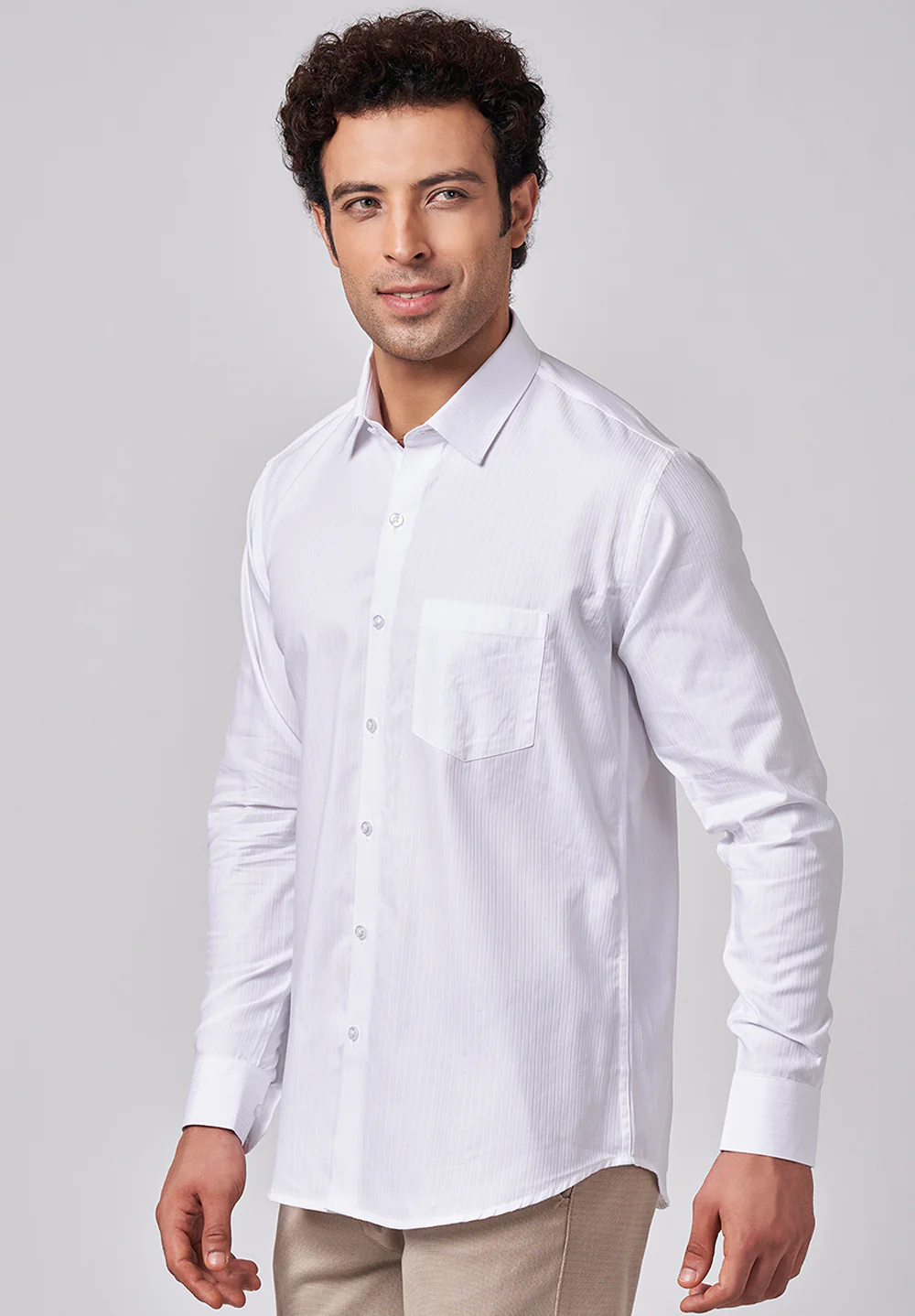 Men White Slim Fit Formal Shirt - Image 2