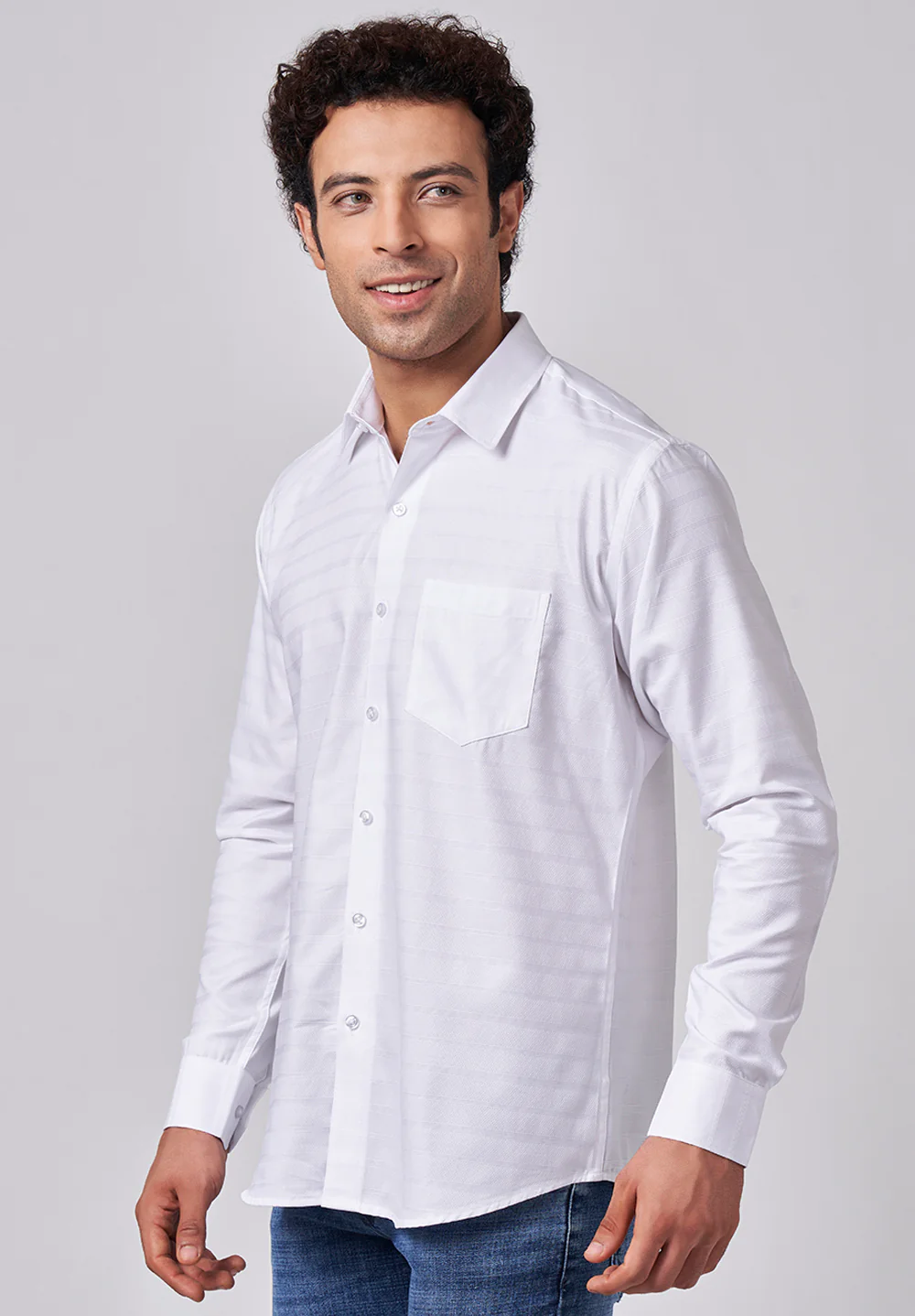 Men White Slim Fit Formal Shirt - Image 2