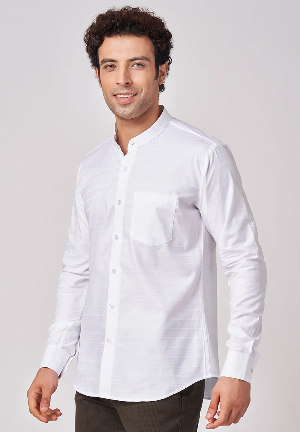 Men White Slim Fit Formal Shirt - Image 2