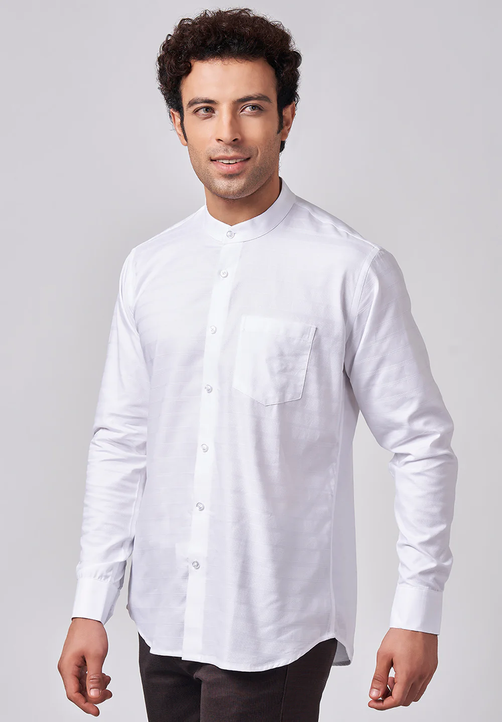 Men White Slim Fit Formal Shirt - Image 2