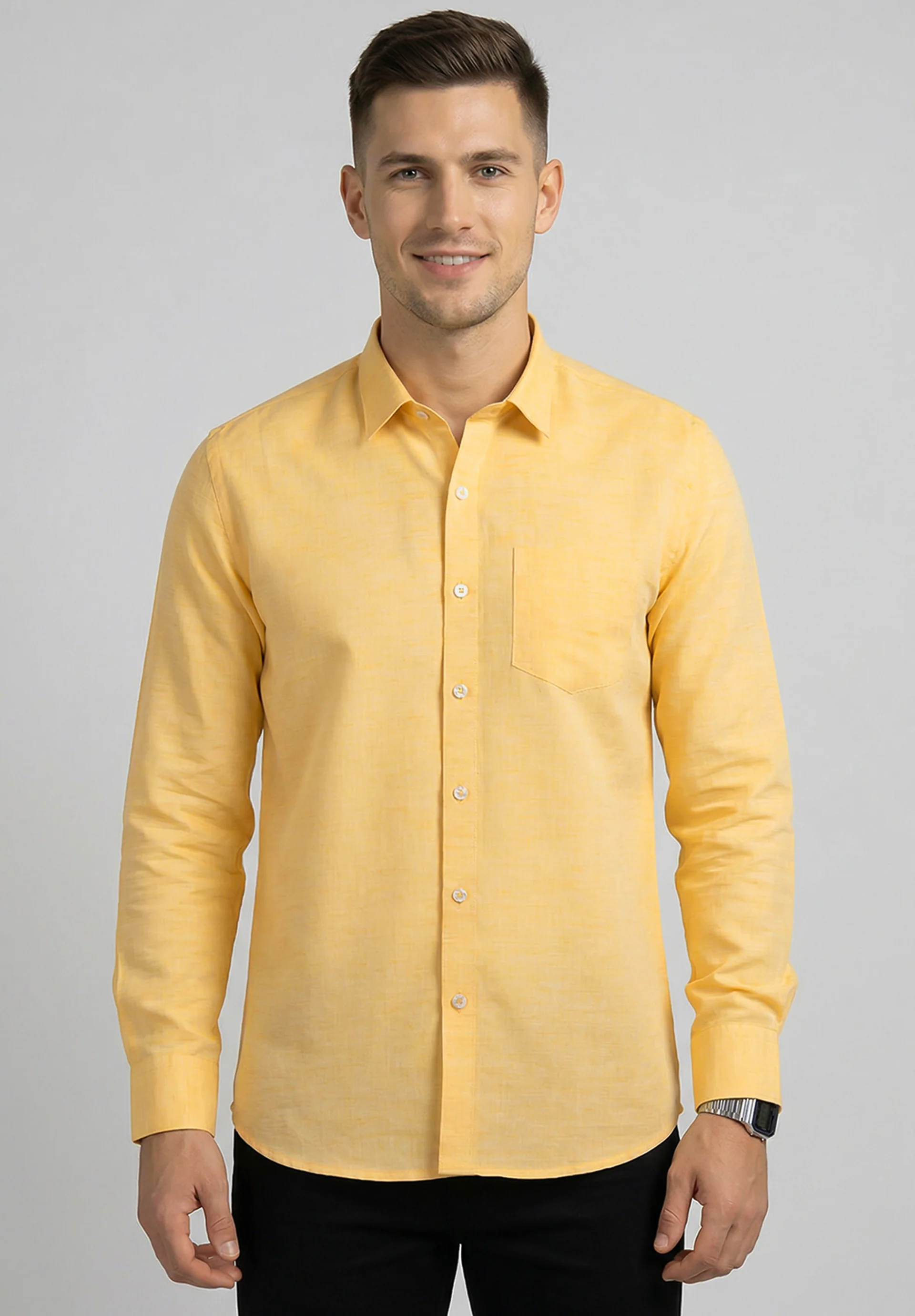Men Yellow Slim Fit Formal Shirt