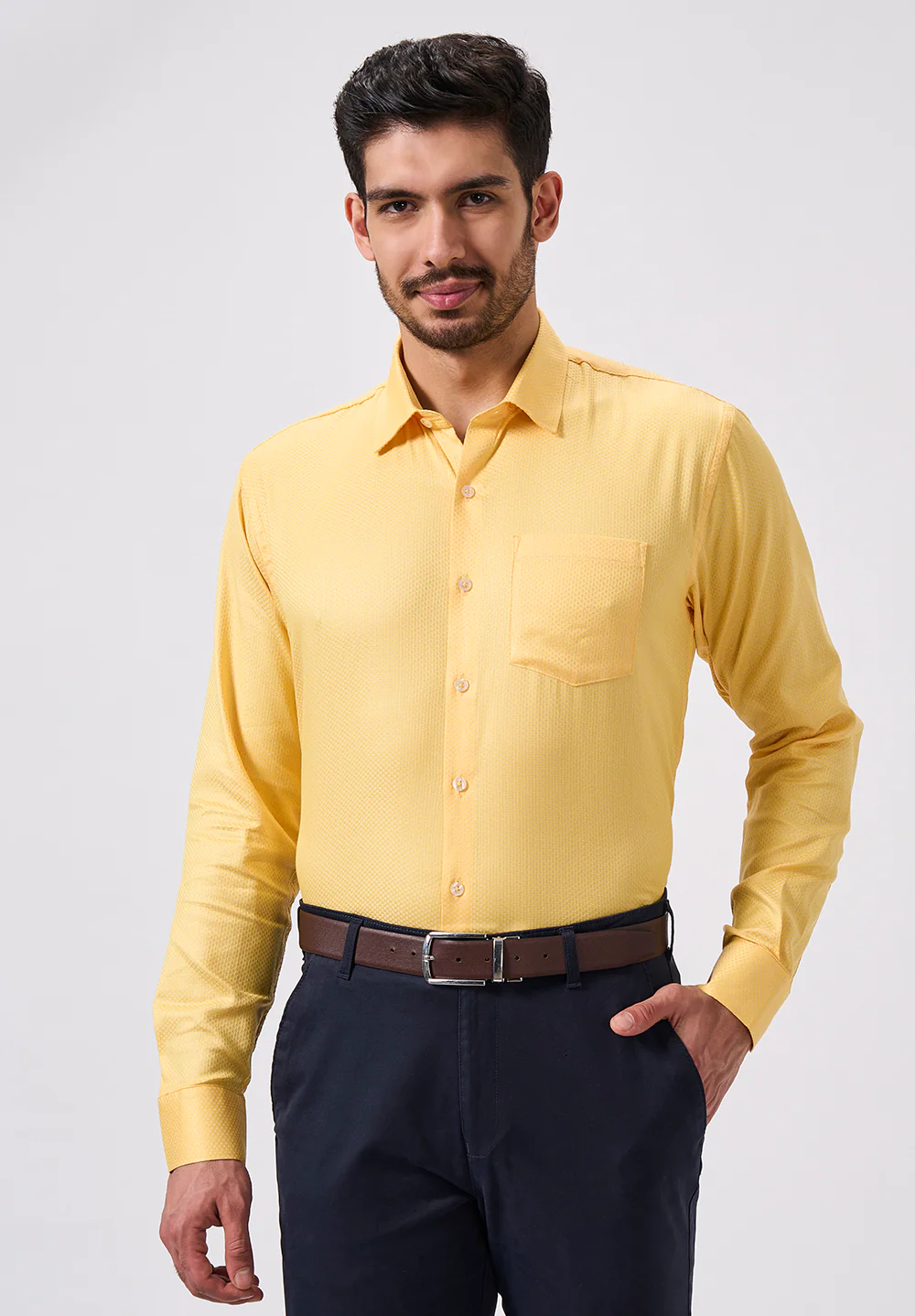 Men Yellow Slim Fit Formal Shirt