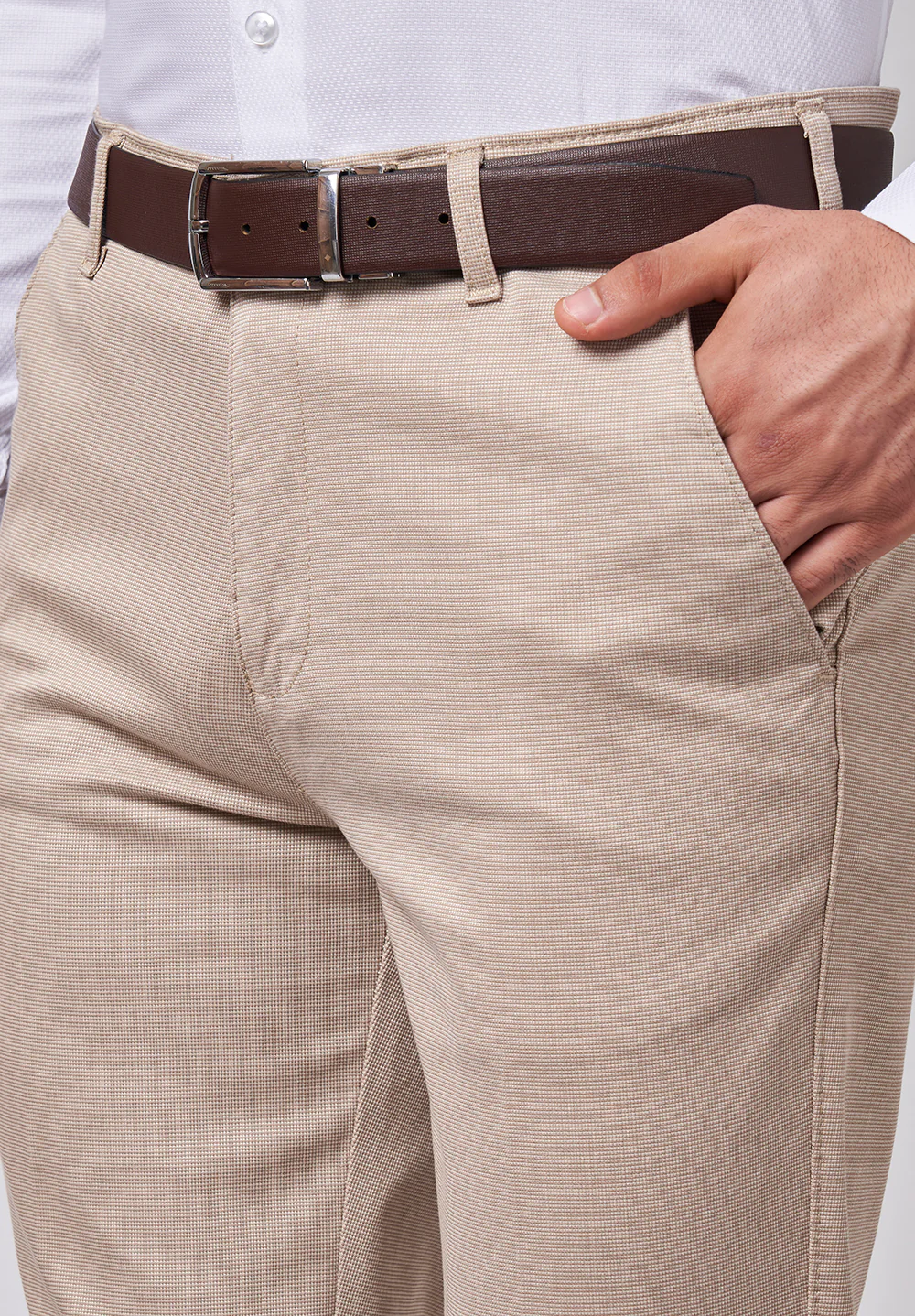 Beige Narrow Fit Cotton Trouser - Image 4