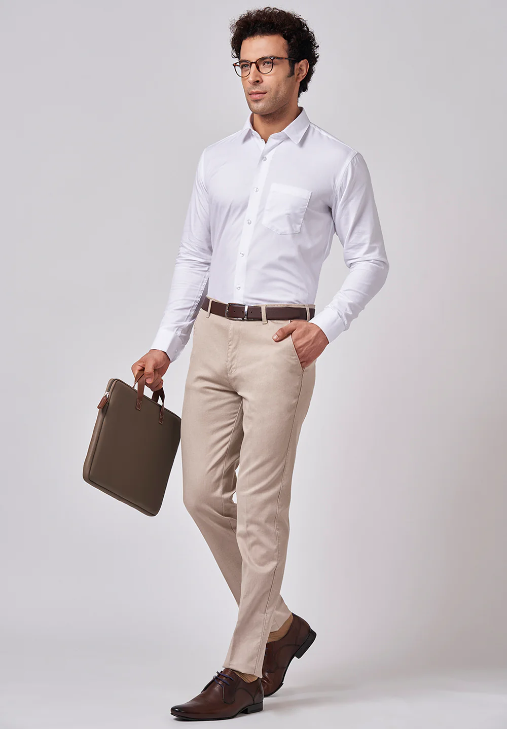 Beige Narrow Fit Cotton Trouser - Image 5